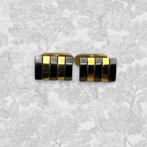 Givenchy Vintage Classic Two tone Gold Gunmetal Striped Cufflinks - Picture 5 of 9